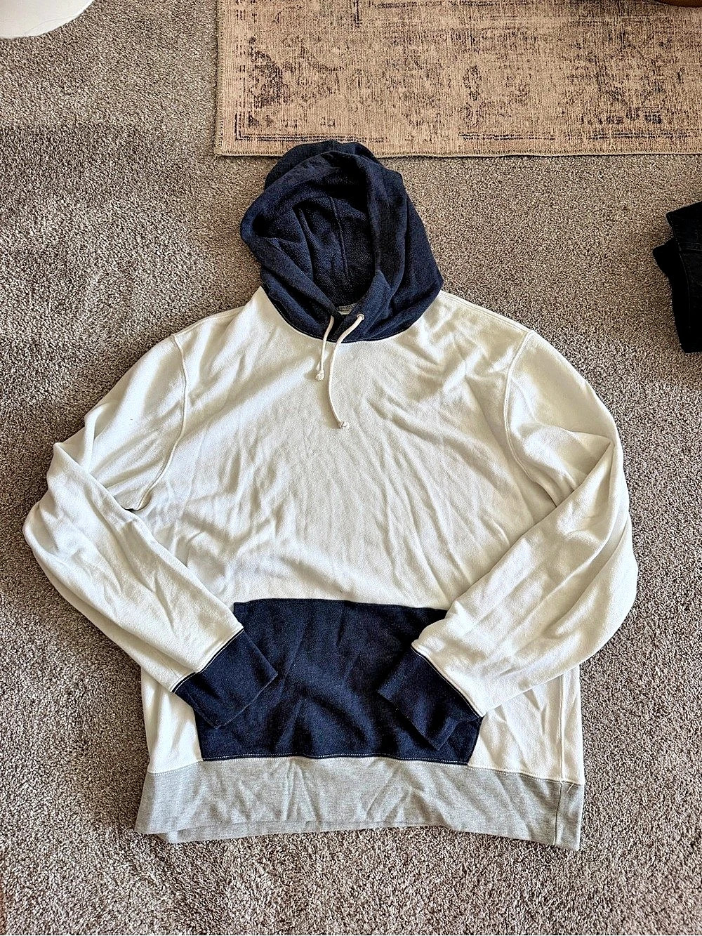 J.Crew Authentic Fleece Colorblock Hoodie Color Block White & Blue Size XL